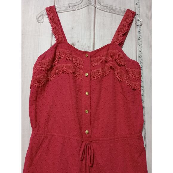 Sperry Romper Womens Large Red Eyelet Sleeveless Button Front Lace Summer - Picture 2 of 6